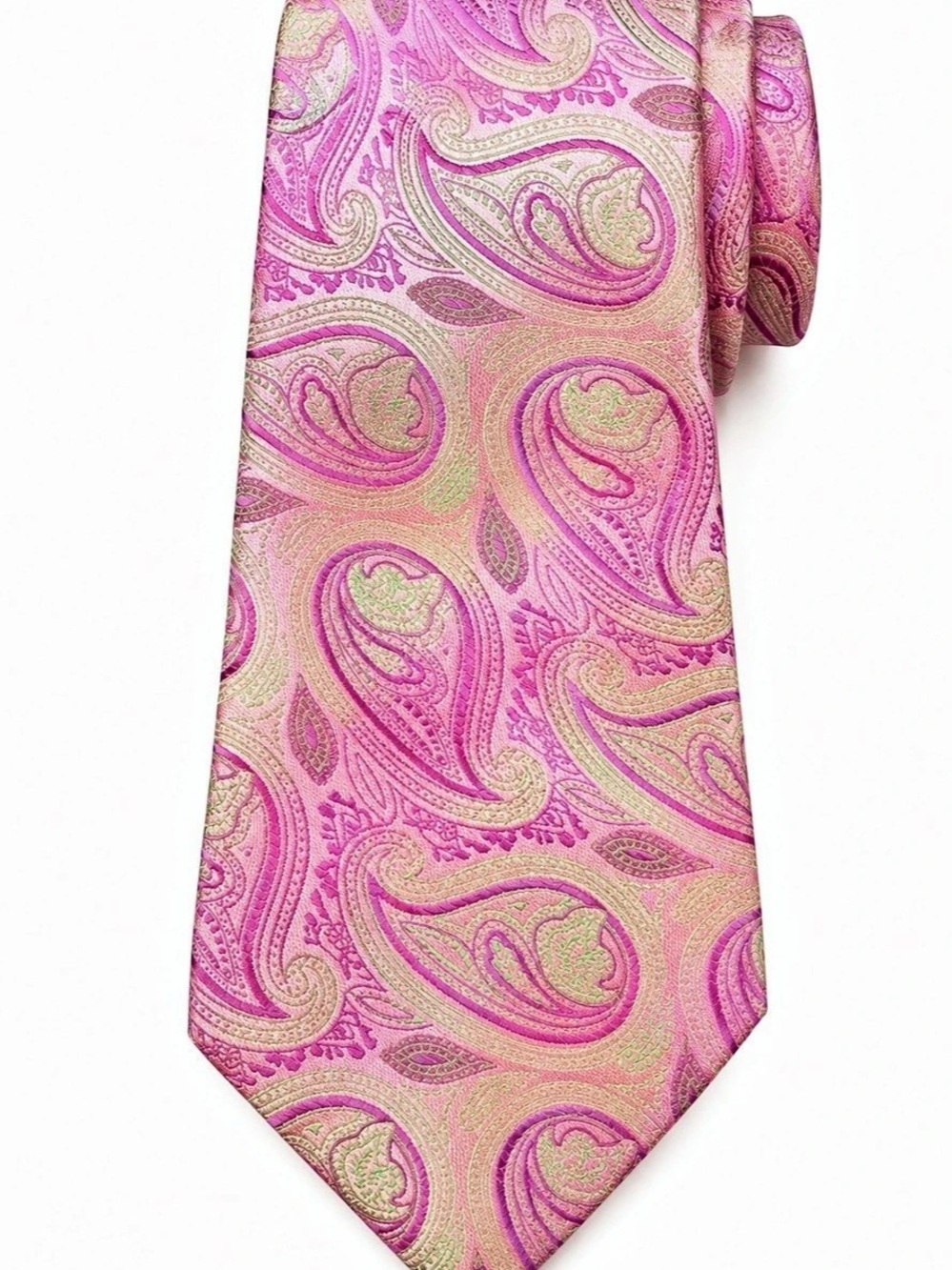Davidoff Silk Tie Pink Purple Lime Green Paisley Iridescent Chameleon Necktie